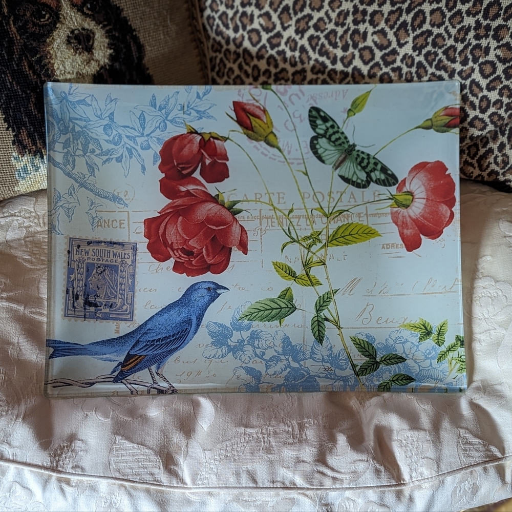 Large Decoupage  Glass Tray in the Style of John Derian